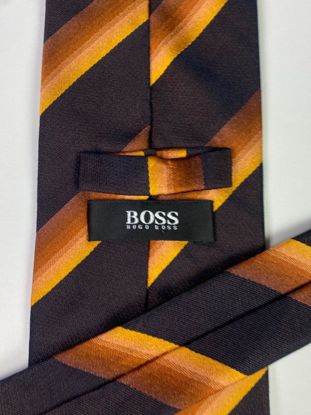 Hugo Boss Tie Brown Orange Diagonal Stripes Striped Silk Italy Southwestern - Picture 3 of 6